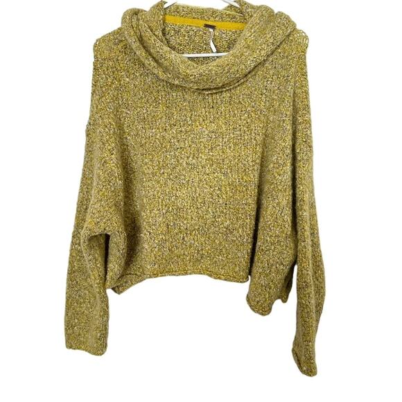 Free People BFF Cowl Neck Yellow Oversized Knit Pullover Sweater Size XS - Picture 2 of 7